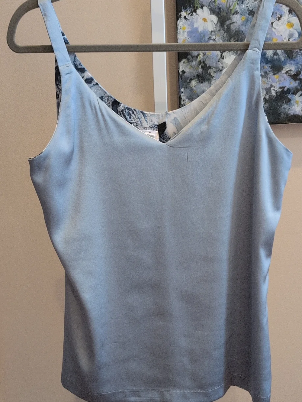 White House Black Market Light Blue Floral V-Neck Reversal Camisole